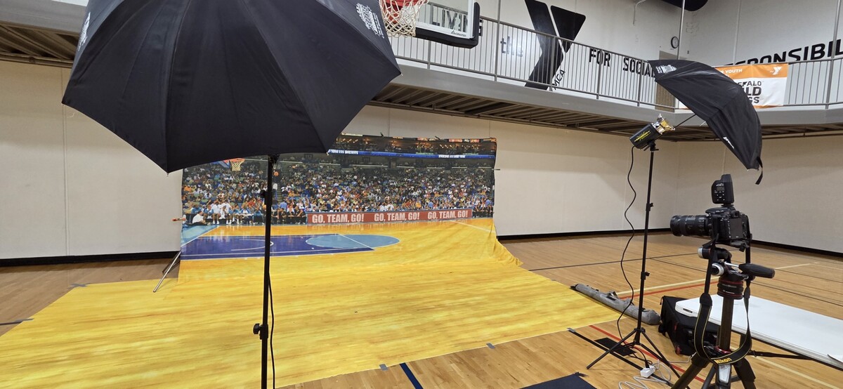 backdrop of basketball court